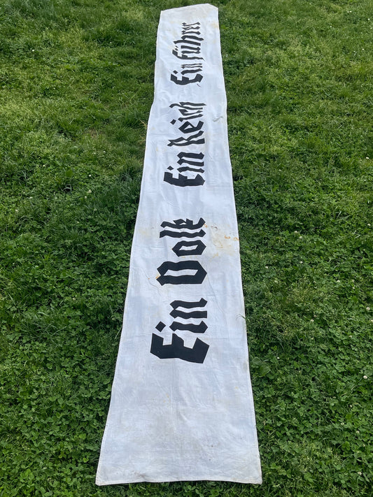 GERMAN WW2 "EIN VOLK EIN REICH EIN FUHRER" 19FTX2.5FT BUILDING FLAG/BANNER VET BRINGBACK