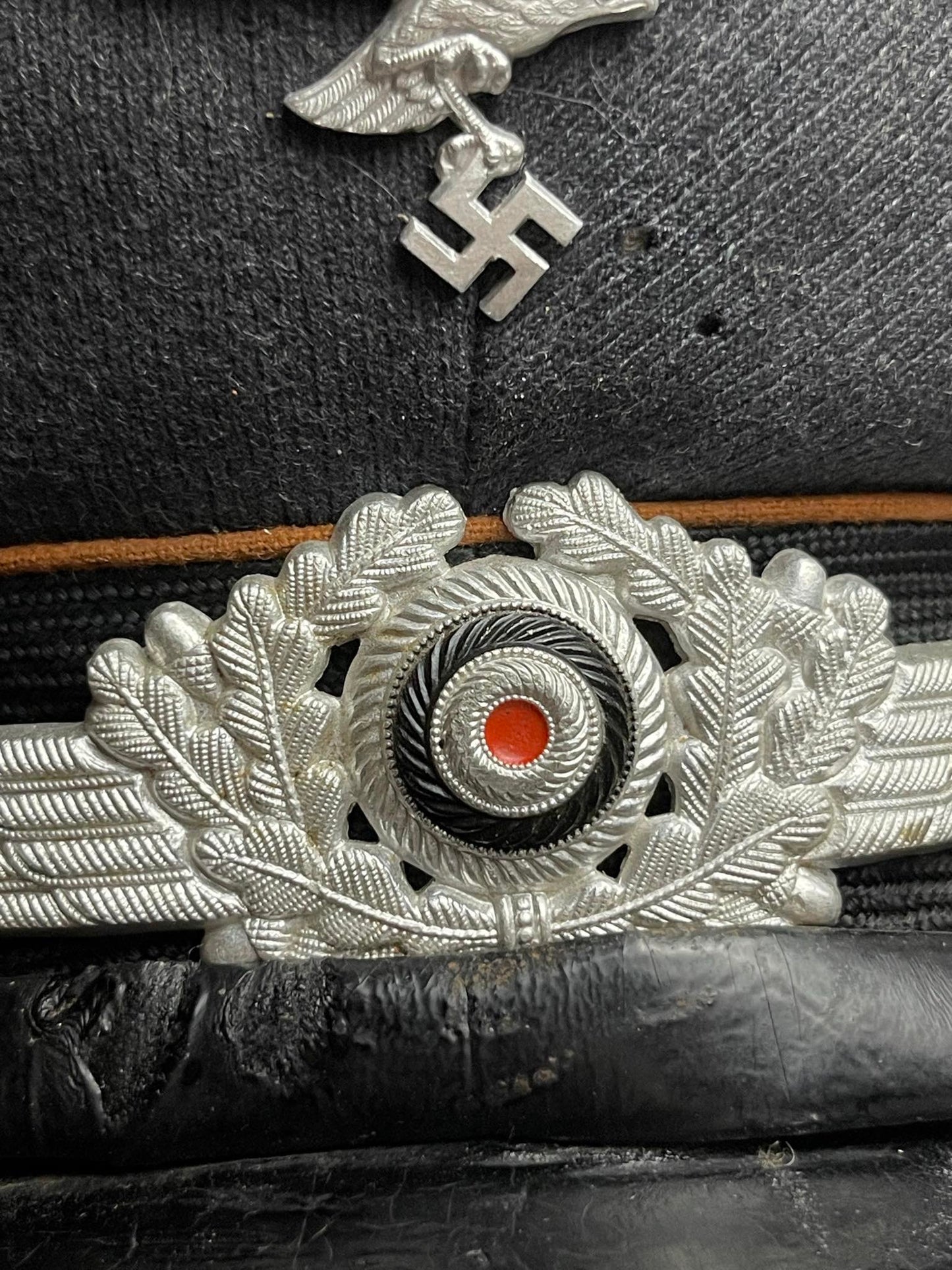 GERMAN WW2 1939 LUFTWAFFE EM SIGNALS VISOR HAT OSTLAND, FREIBURG SCHLESIEN
