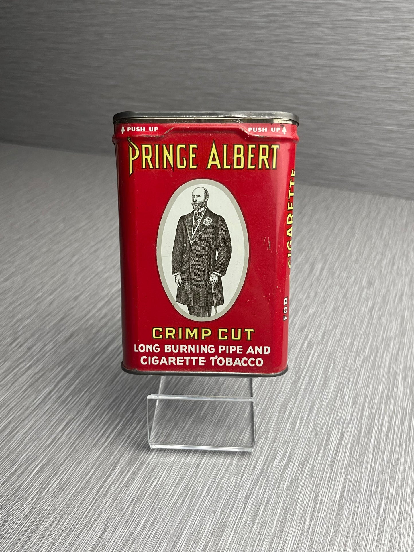 PRINCE ALBERT CRIMP CUT LONG BURNING PIPE & CIGARETTE TOBACCO IN ORIGINAL TIN MID 20TH CENTURY