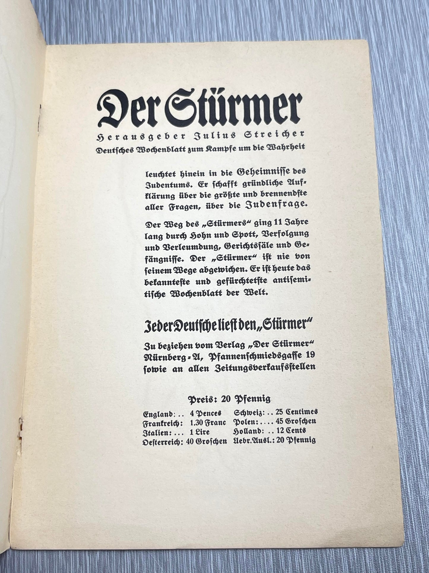 GERMAN WW2 1934 "JUDEN STELLEN SICH VOR" JULIUS STREICHER ANTI-SEMITIC BOOK W/ "FIPS" CARTOONS