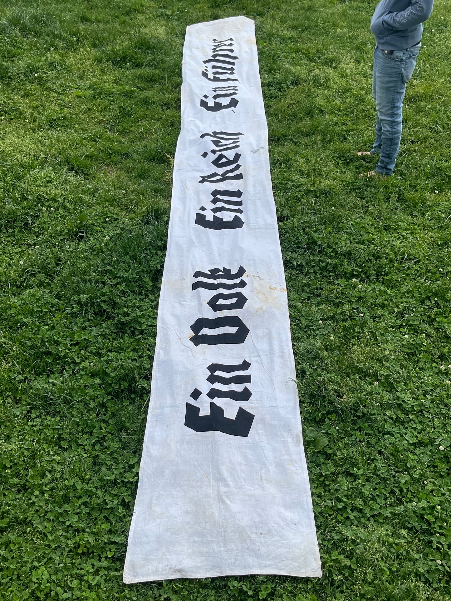 GERMAN WW2 "EIN VOLK EIN REICH EIN FUHRER" 19FTX2.5FT BUILDING FLAG/BANNER VET BRINGBACK