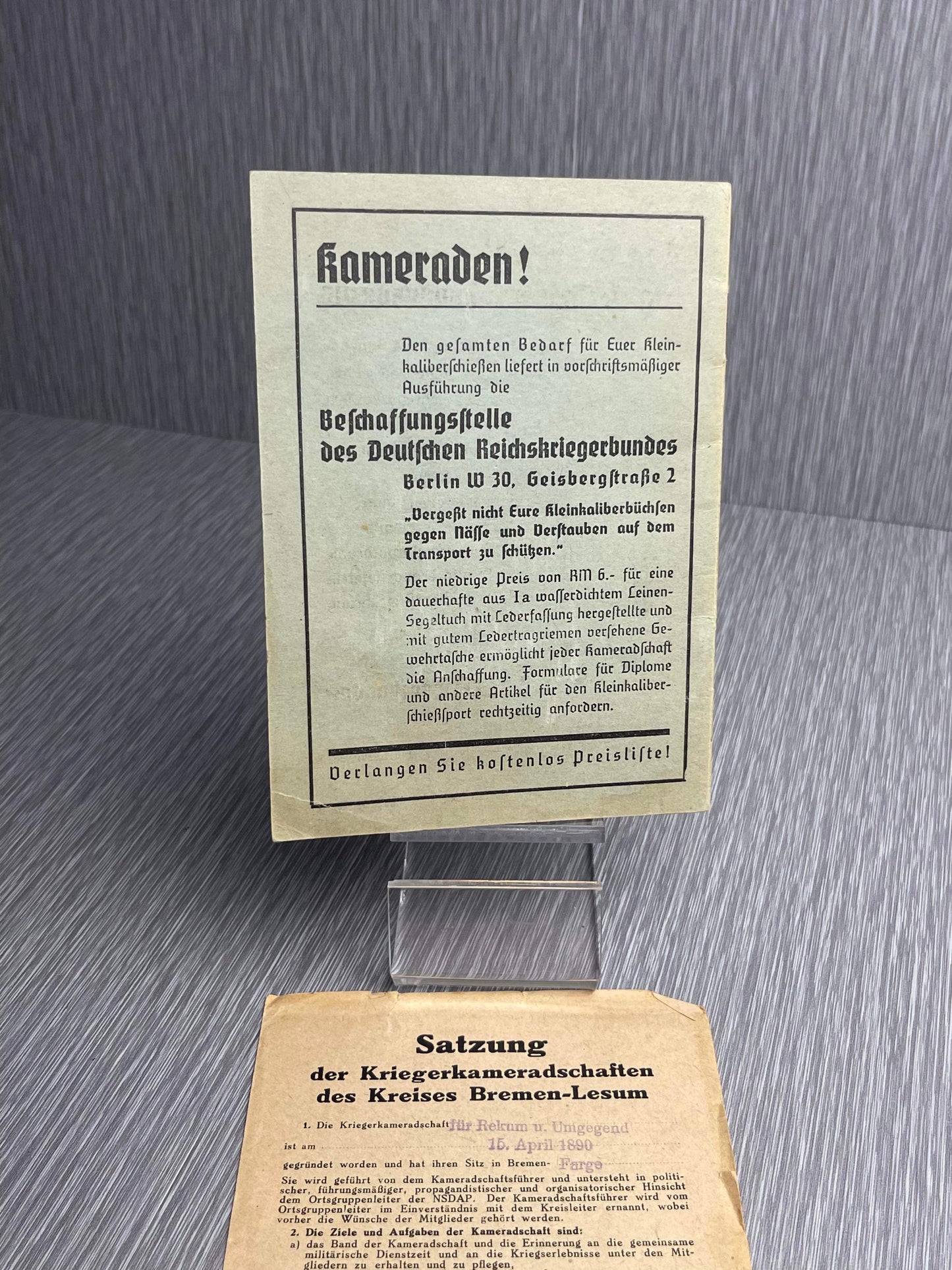 GERMAN WW2 DEUTSCHER REICHSKRIEGERBUND MEMBERSHIP BOOK