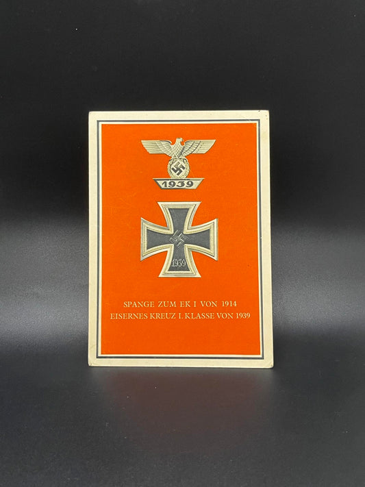 GERMAN WW2 1939 IRON CROSS FIRST CLASS WITH THE CLASP TO THE IRON CROSS POSTCARD