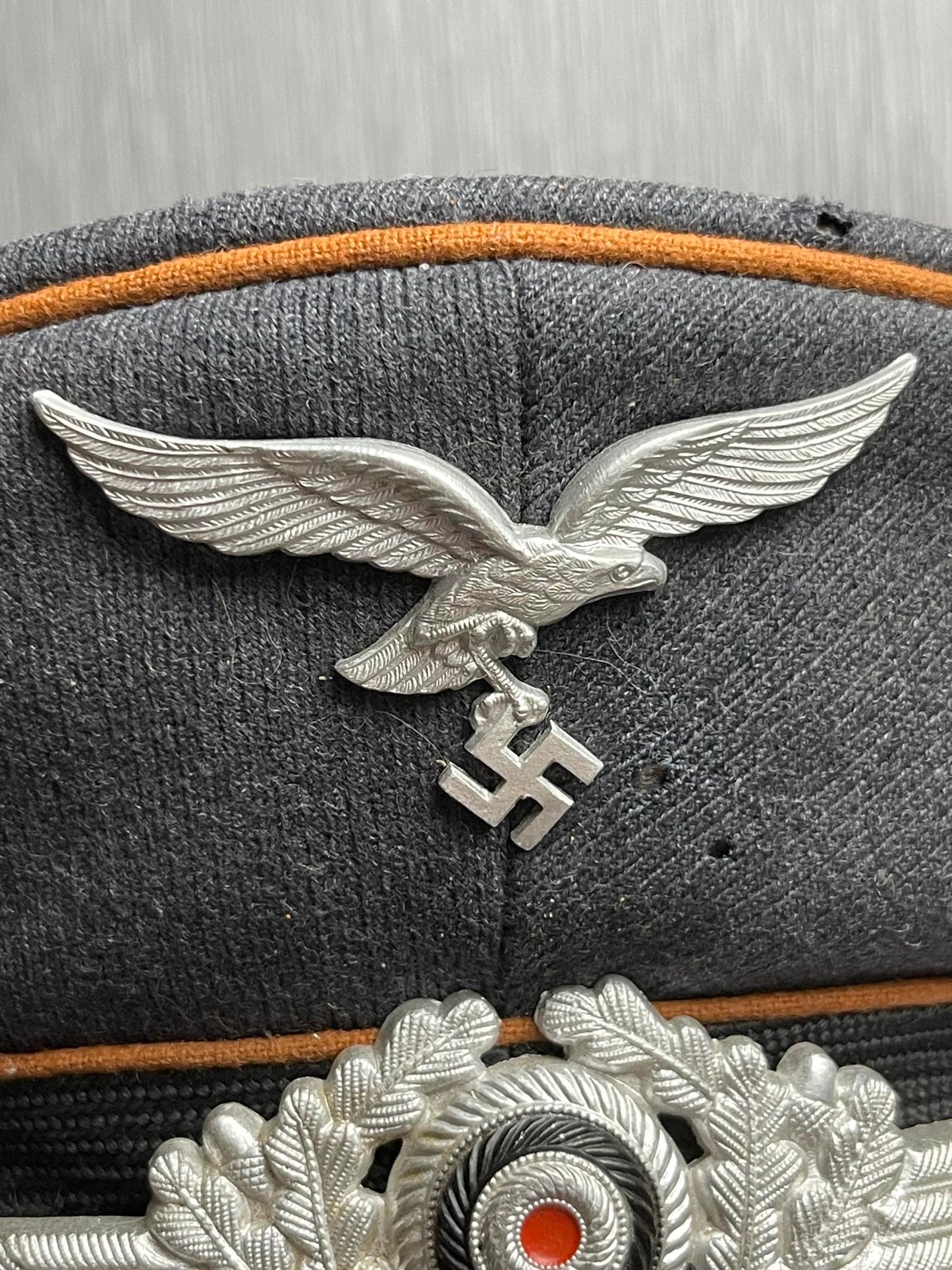 GERMAN WW2 1939 LUFTWAFFE EM SIGNALS VISOR HAT OSTLAND, FREIBURG SCHLESIEN