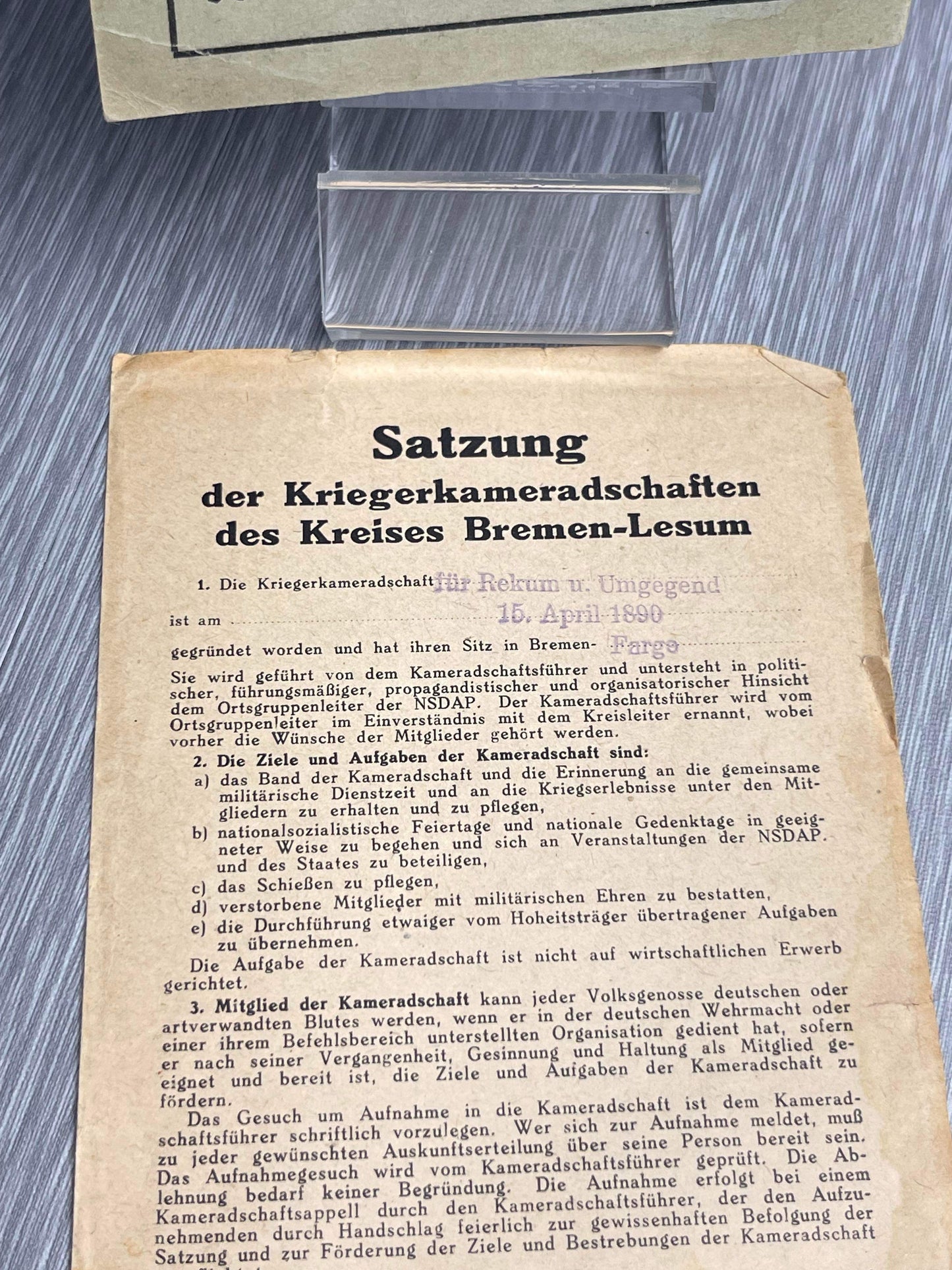 GERMAN WW2 DEUTSCHER REICHSKRIEGERBUND MEMBERSHIP BOOK