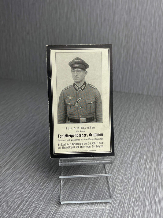 GERMAN WW2 PANZERJAEGER OFFICER DEATH CARD IRON CROSS II CLASS RECIPIENT EASTERN FRONT SEVASTOPOL BATTLE
