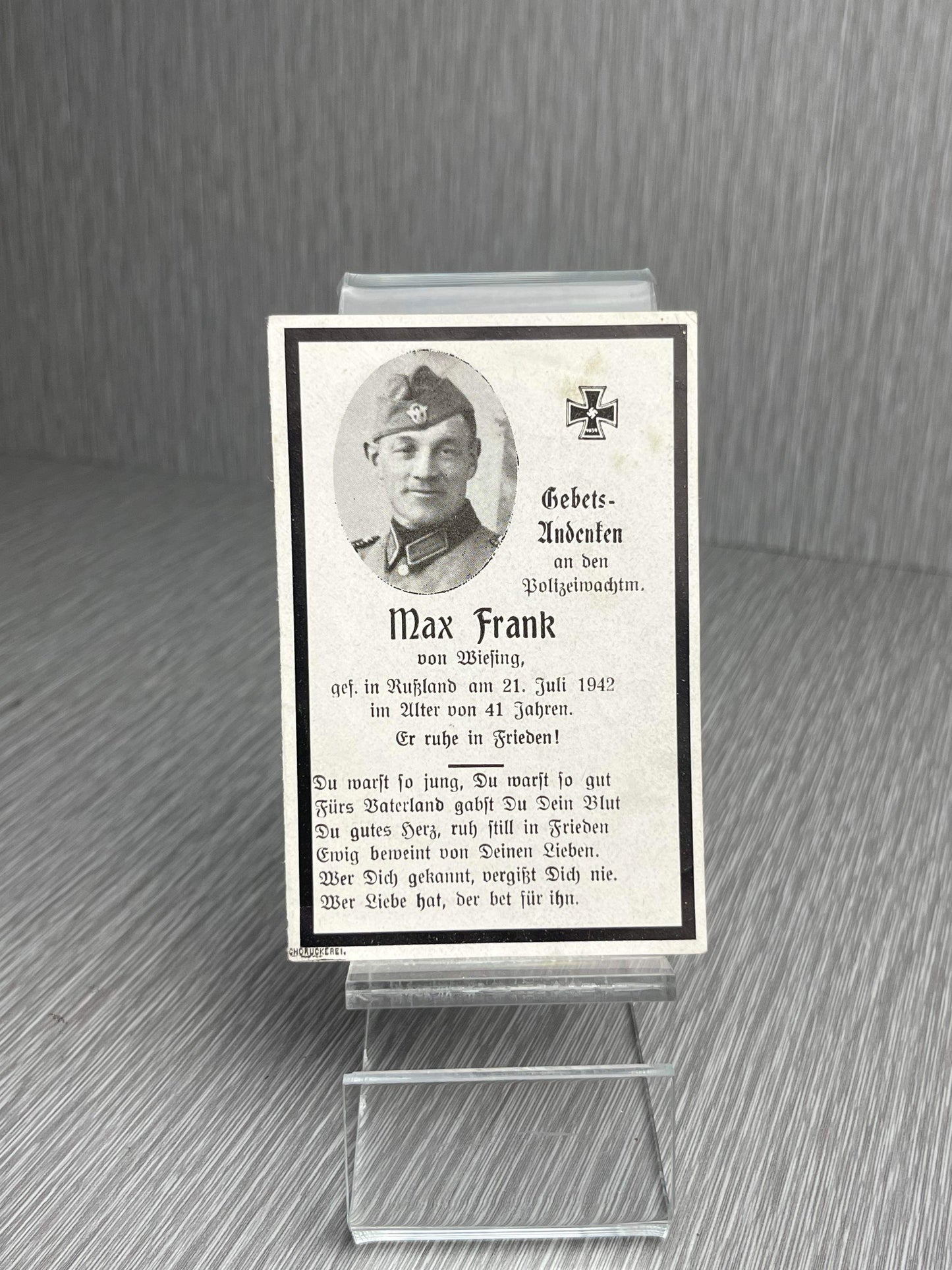 GERMAN WW2 POLICE EM/NCO SOLDIER DEATH CARD EASTERN FRONT „RUSSLAND”